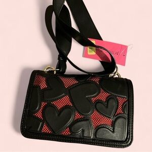 Betsy Johnson Black and Red Heart crossbody purse